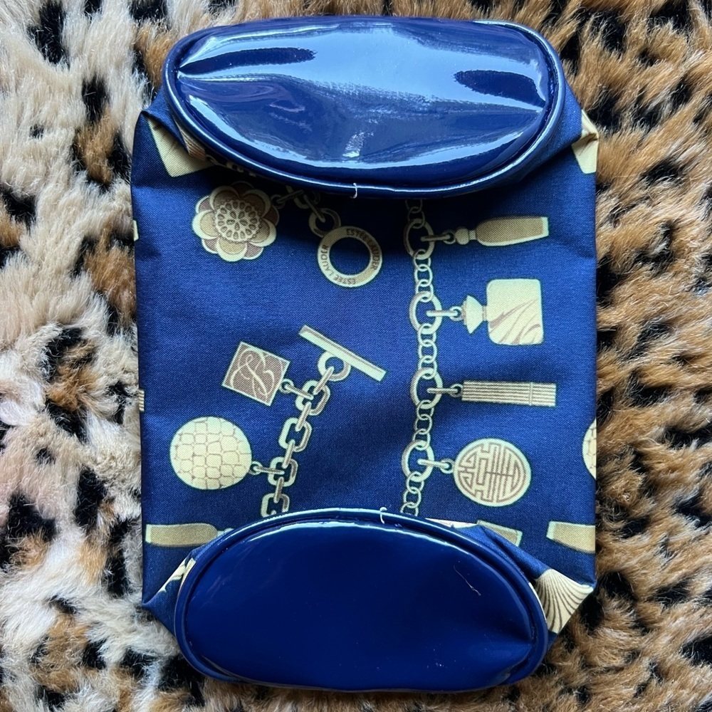 Estee Lauder Navy Blue Gold Charm Print Zippered Cosmetic Pouch - Picture 4 of 7